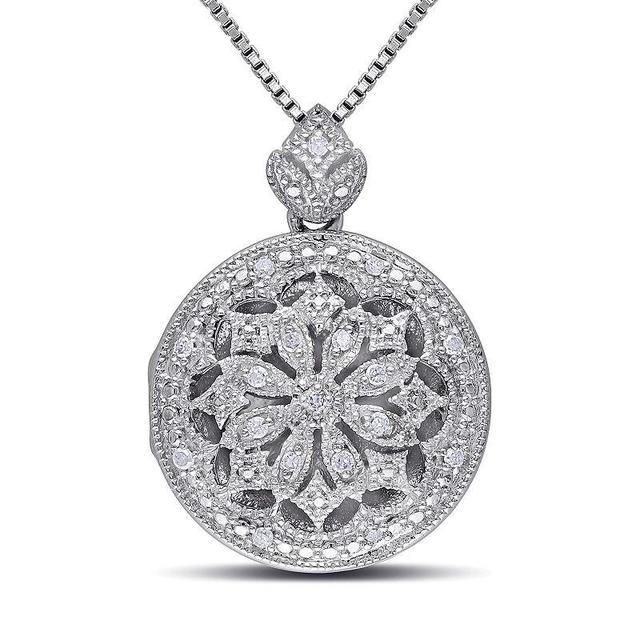 Stella Grace Sterling Silver 1/10 Carat T.W. Diamond Floral Locket Necklace, Womens White Product Image