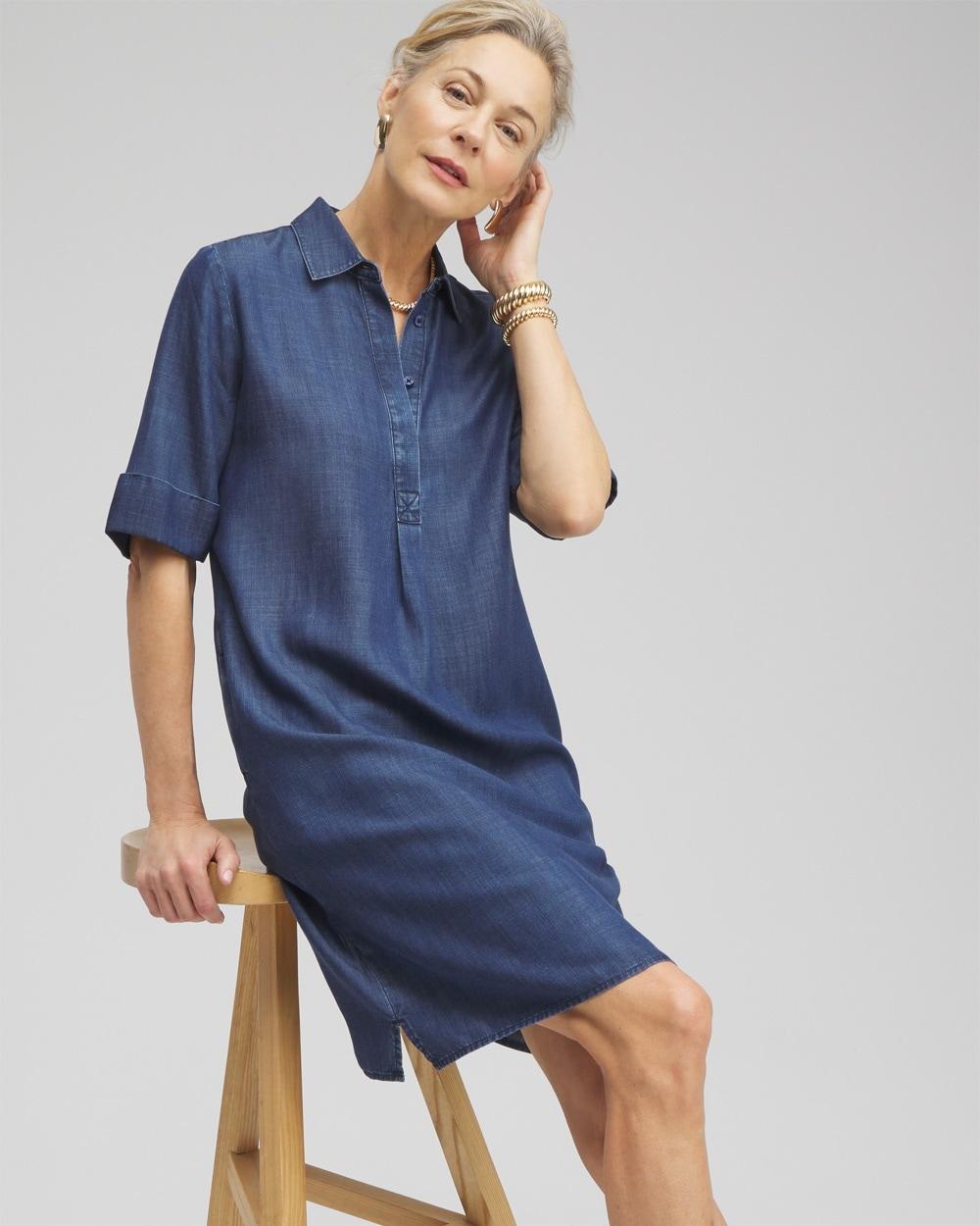 Elbow Sleeve Popover Shirt Dress Product Image