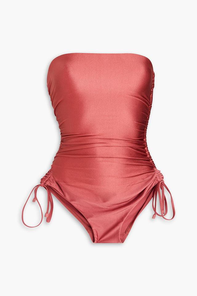 Ruched Metallic Bandeau Swimsuit In Antique Rose Product Image