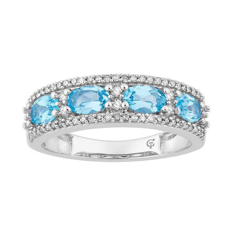 10k White Gold Swiss Blue Topaz & 1/6 Carat T.W. Diamond Ring, Womens Product Image