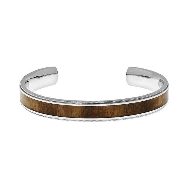 LYNX Stainless Steel Wood Cuff Bracelet - Men, Mens, Brown Product Image