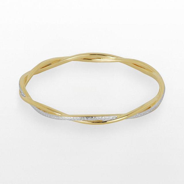 18k Gold Over Bronze and Rhodium-Plated Bronze Diamond Accent Twist Bangle Bracelet, Womens White Product Image