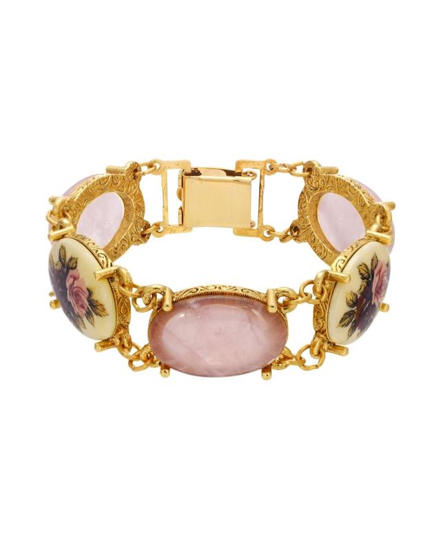 1928 Gold Tone Rose Quartz Manor House Link Bracelet, Womens, Pink Product Image