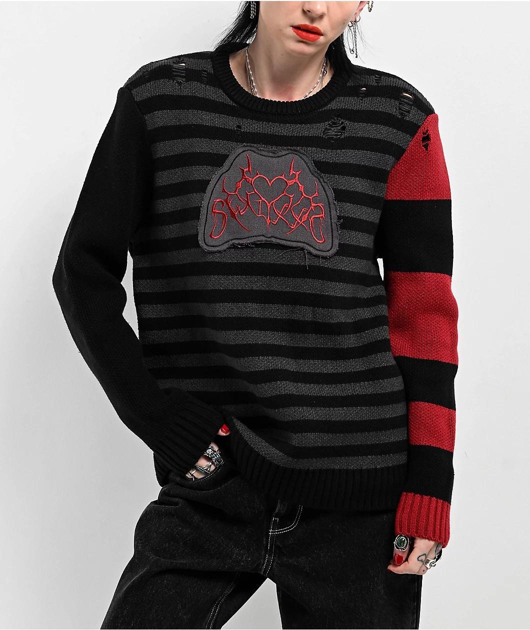 SWIXXZ Cyber Heart Black Stripe Sweater Product Image