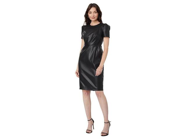 Calvin Klein Faux Leather Short Sheath Dress with Short Sleeves Women's Dress Product Image