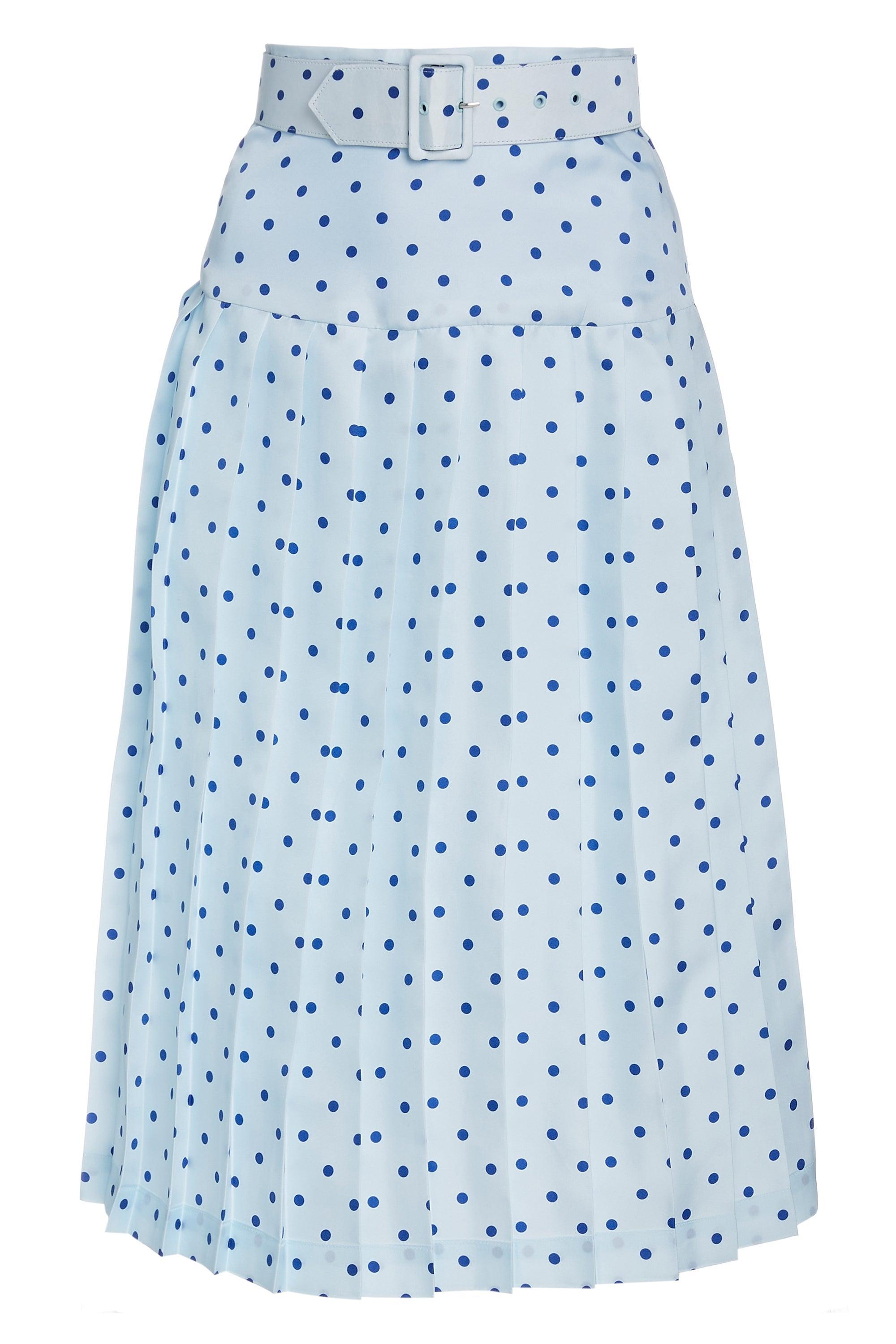 Belted Pleated Polka Dot Silk Skirt Product Image