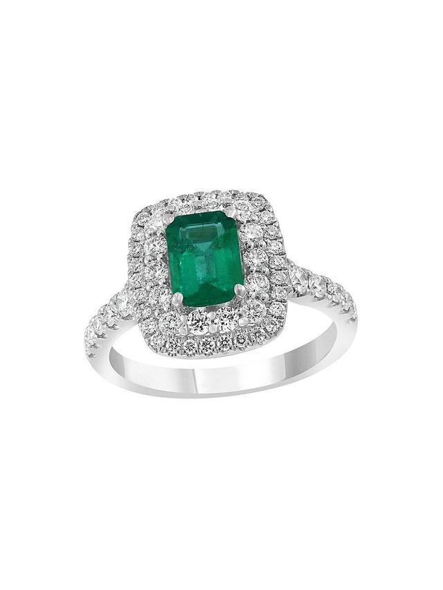 Womens 18K White Gold, Emerald & 0.81 TCW Diamond Solitaire Ring Product Image