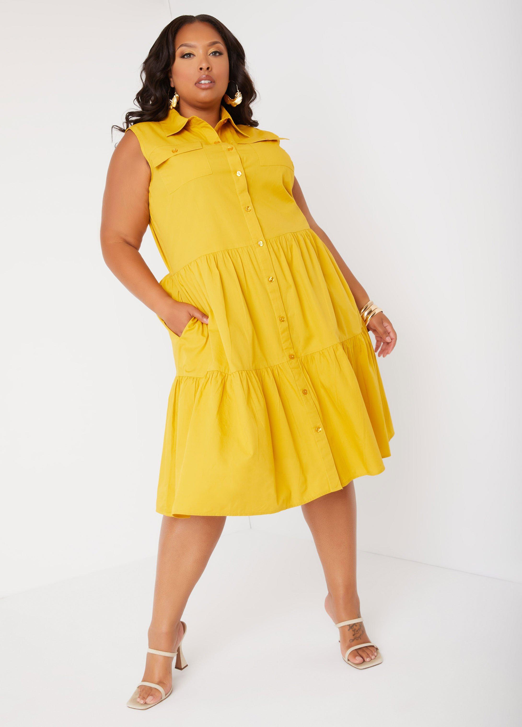 Plus Size Flounced Cotton Shirtdress Ashley Stewart Product Image