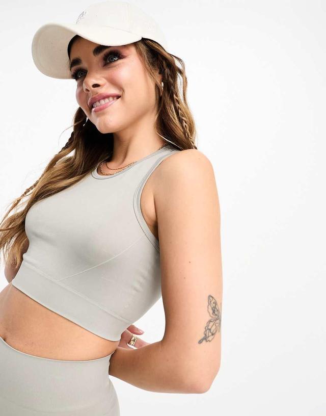 Pull&Bear seamless racer neck cropped top in gray - part of a set Product Image