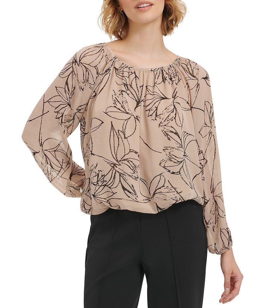 Calvin Klein Printed Crew Neckline Long Sleeve Blouse Product Image