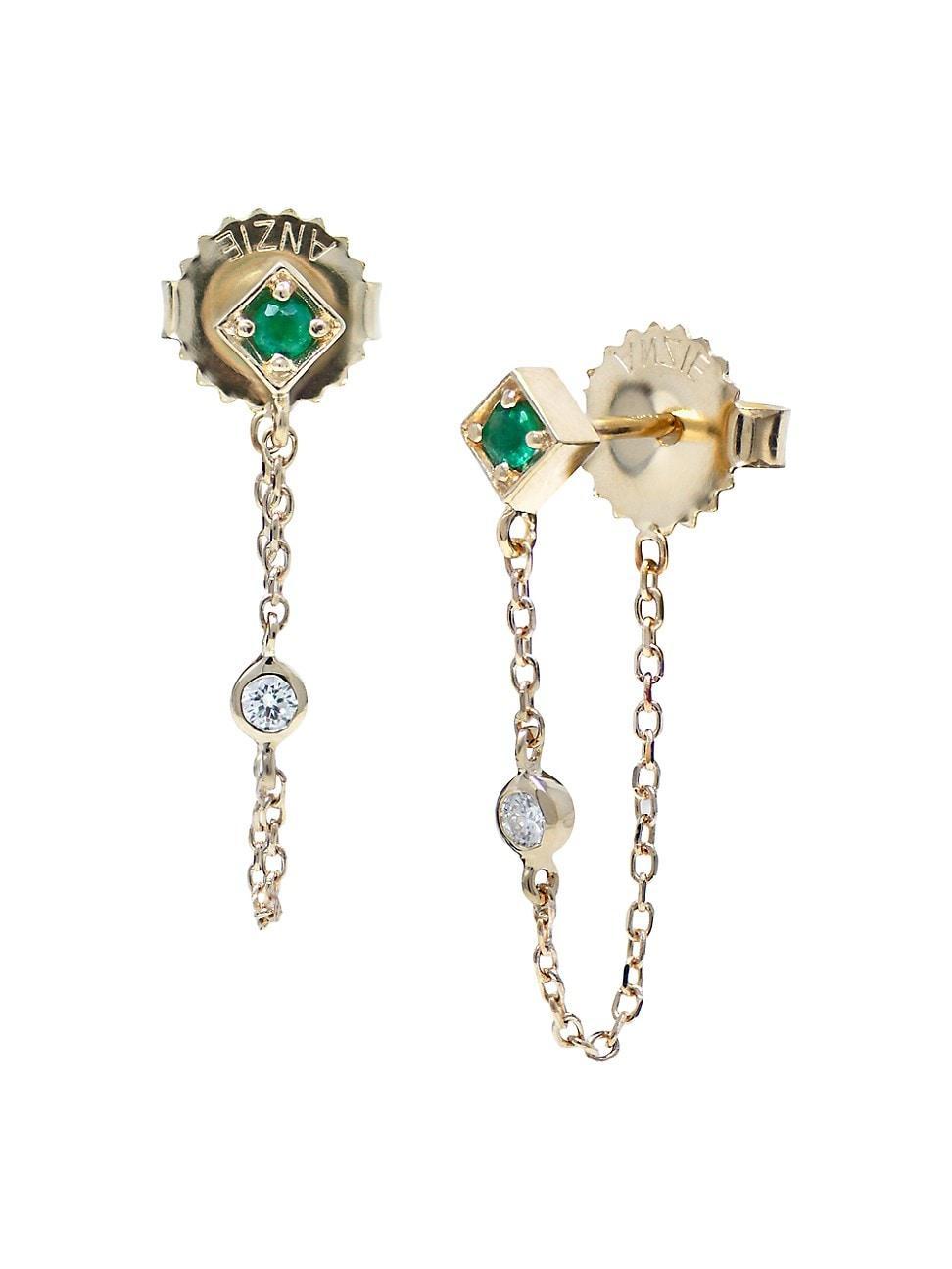 Anzie Clo Emerald & Diamond Front/Back Earrings Product Image