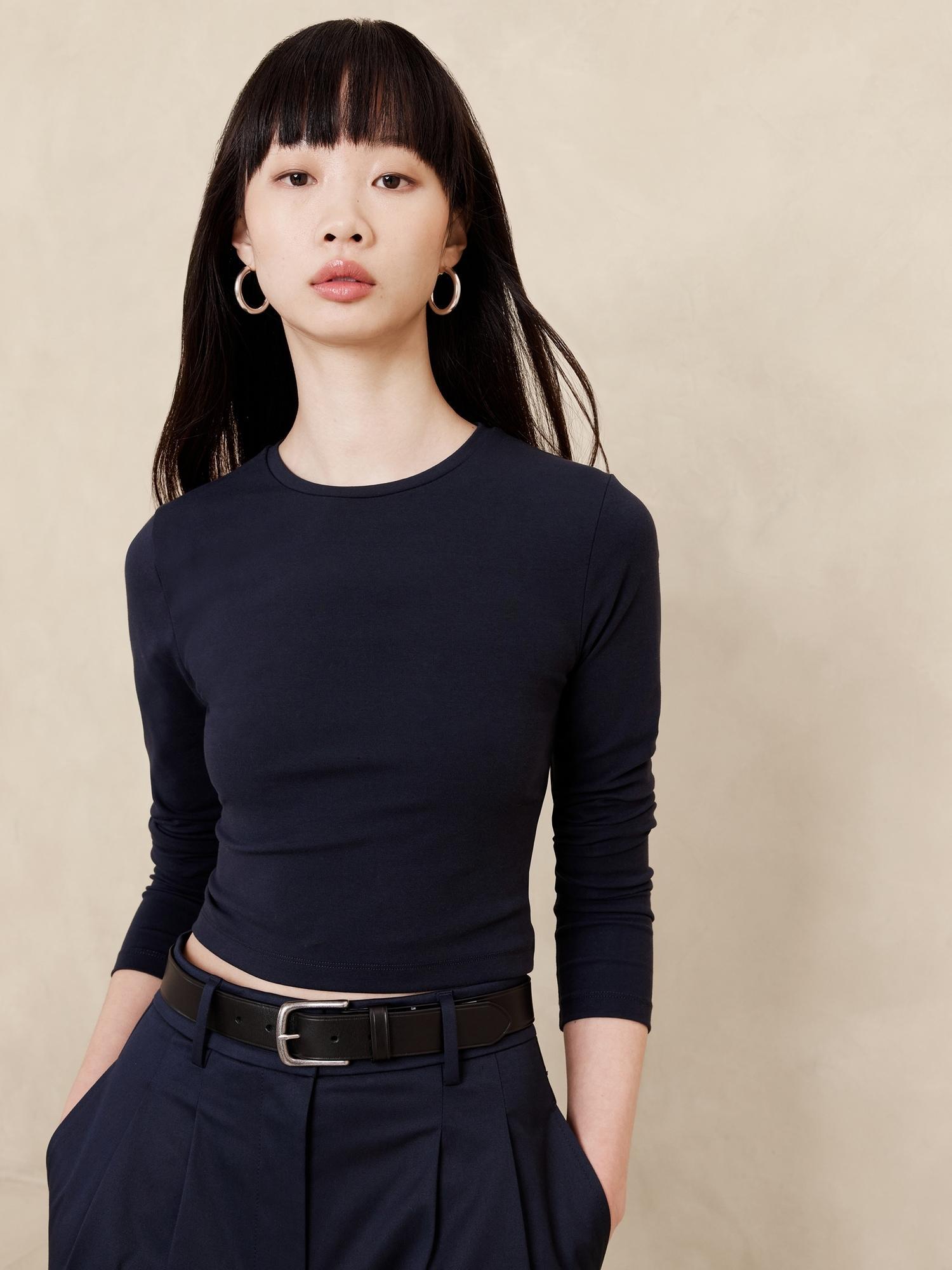 Refined Cropped Long-Sleeve T-Shirt Product Image