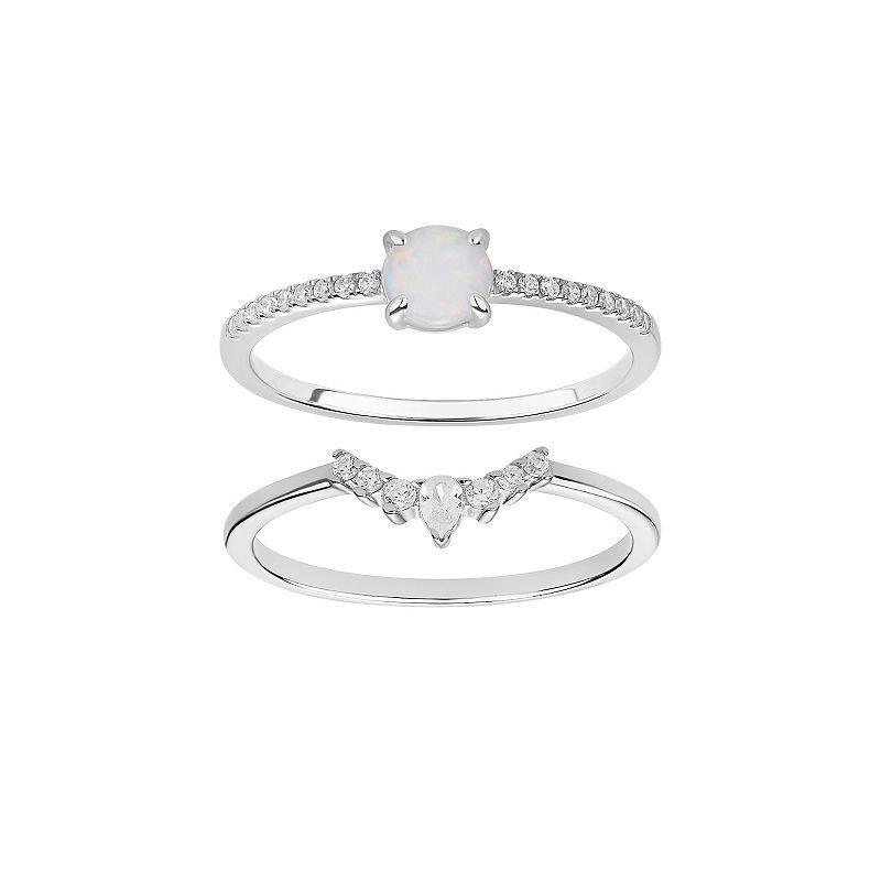 PRIMROSE White Opal & Cubic Zirconia Ring & Shadow Band Duo Set, Womens Product Image