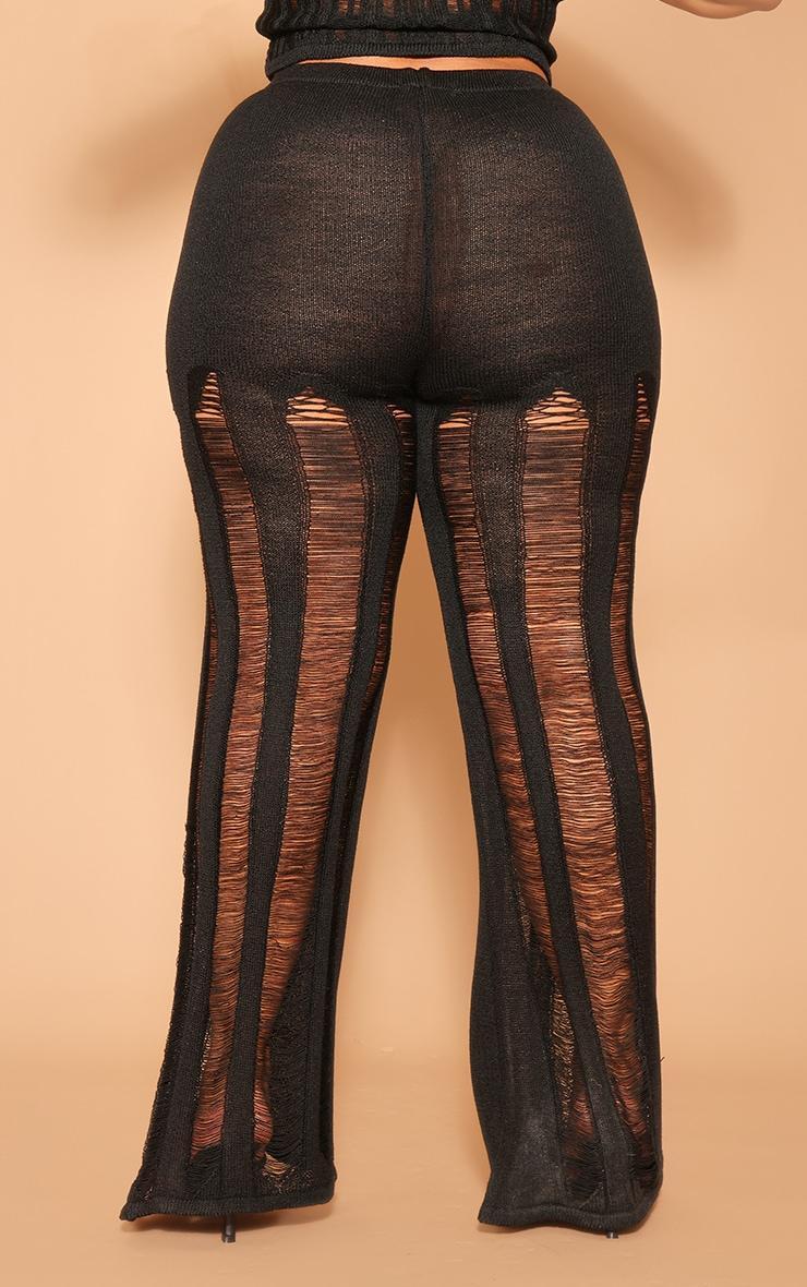 Plus Black Distressed Knitted Straight Leg Pants Product Image