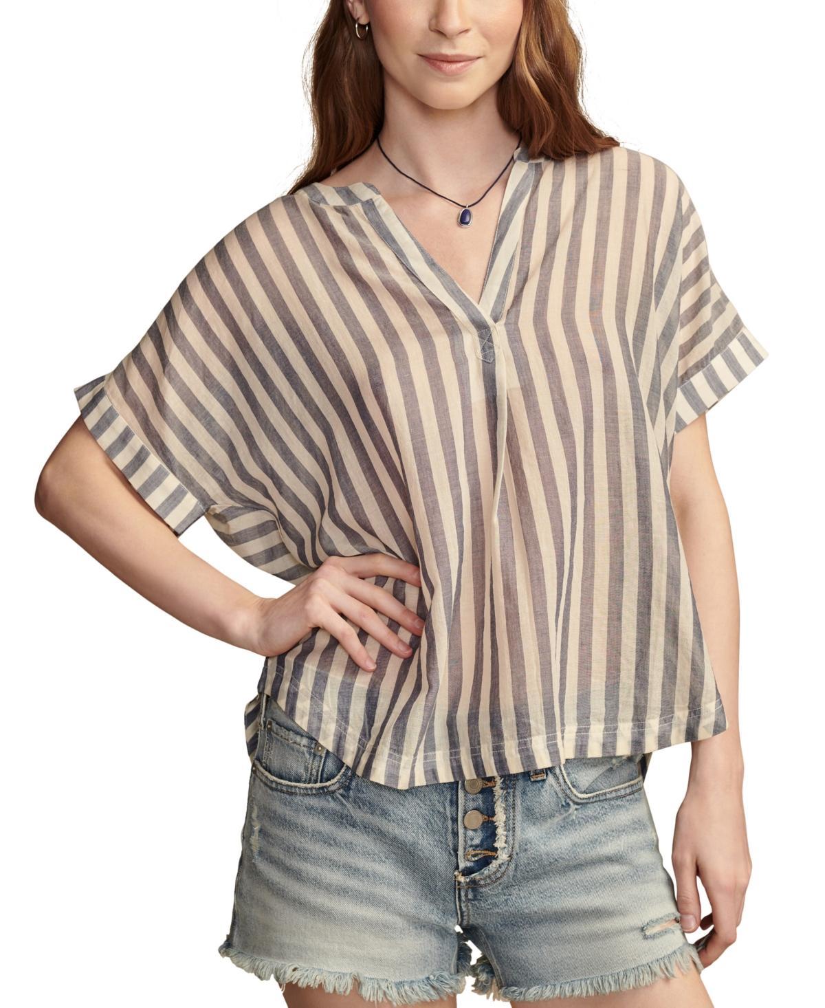 Lucky Brand Womens Cotton Striped Dolman Popover Shirt Product Image