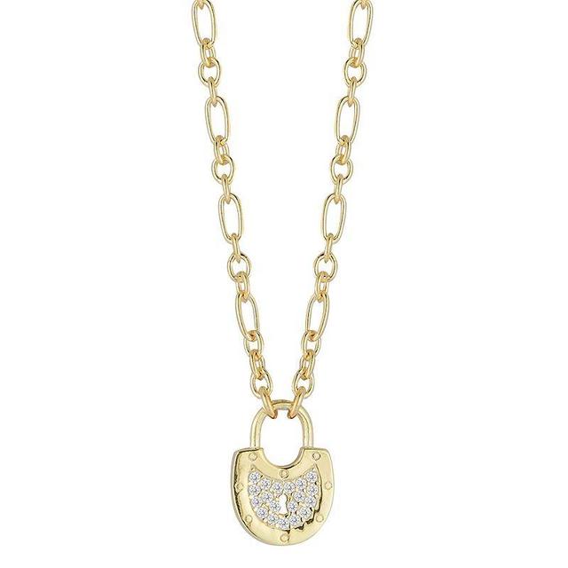 Sunkissed Sterling Sterling Silver Cubic Zirconia Vintage Padlock Necklace, Womens Gold Product Image