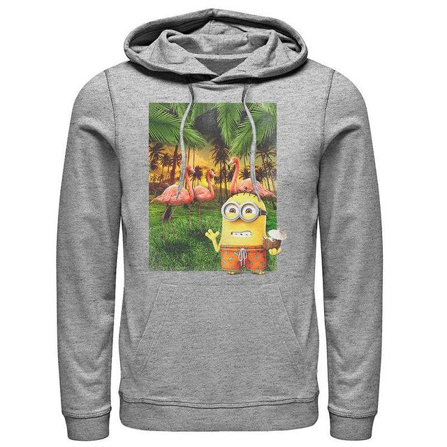 Mens Despicable Me Minions Bob & Flamingos Pullover Hoodie Athletic Grey Product Image