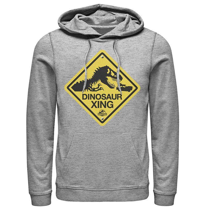 Mens Jurassic Park Dinosaur Crossing Yellow Sign Pullover Hoodie Blue Product Image