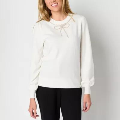 Liz Claiborne Womens Crew Neck Embellished Long Sleeve Pullover Sweater Product Image