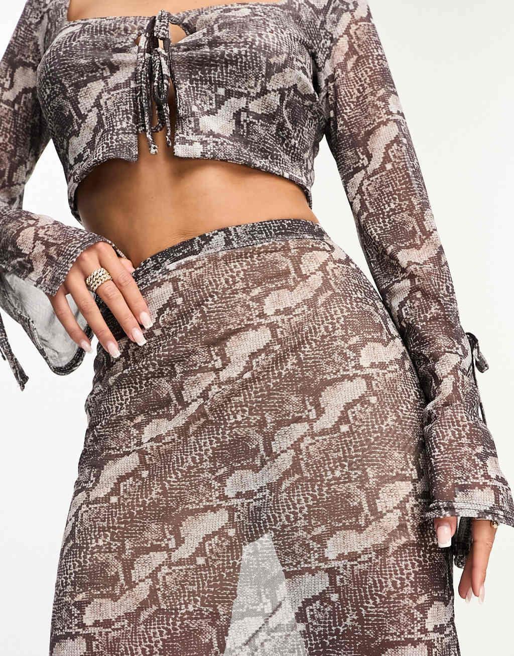 Kaiia sheer maxi skirt in snake print - part of a set Product Image