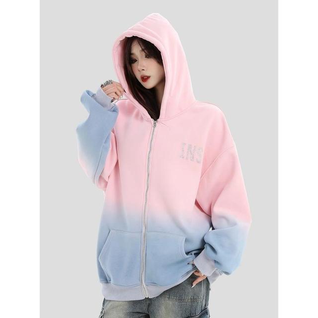 Lettering Gradient Zip-Up Hoodie Product Image