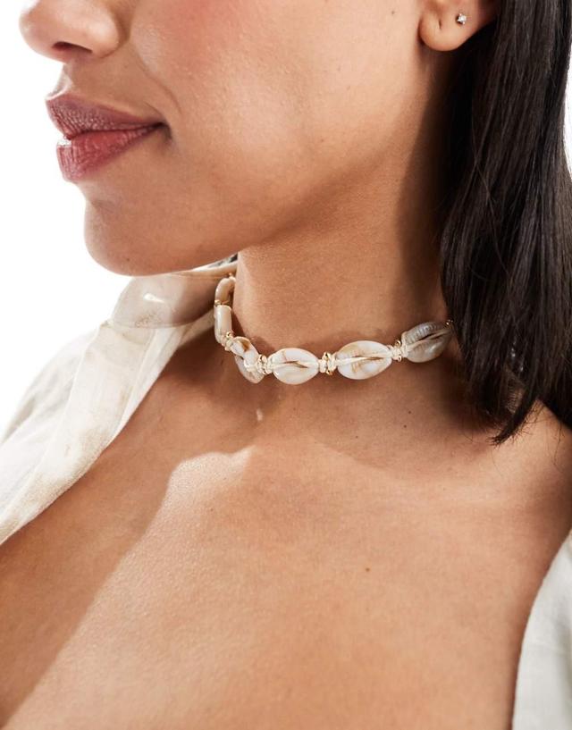 ASOS DESIGN choker necklace with faux shell design in neutral  Product Image