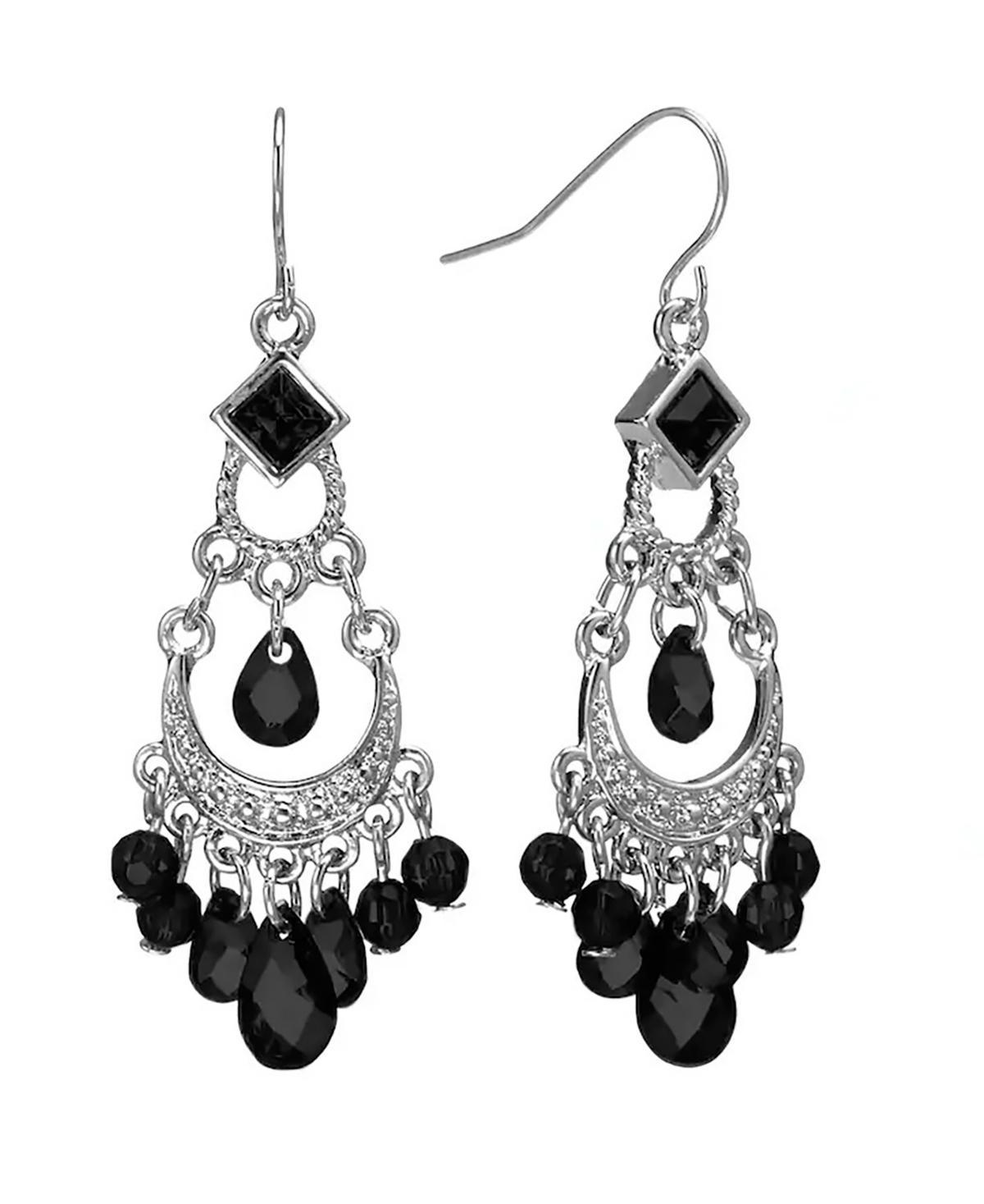 1928 Silver-Tone & Jet Crystal Chandelier Earrings product image