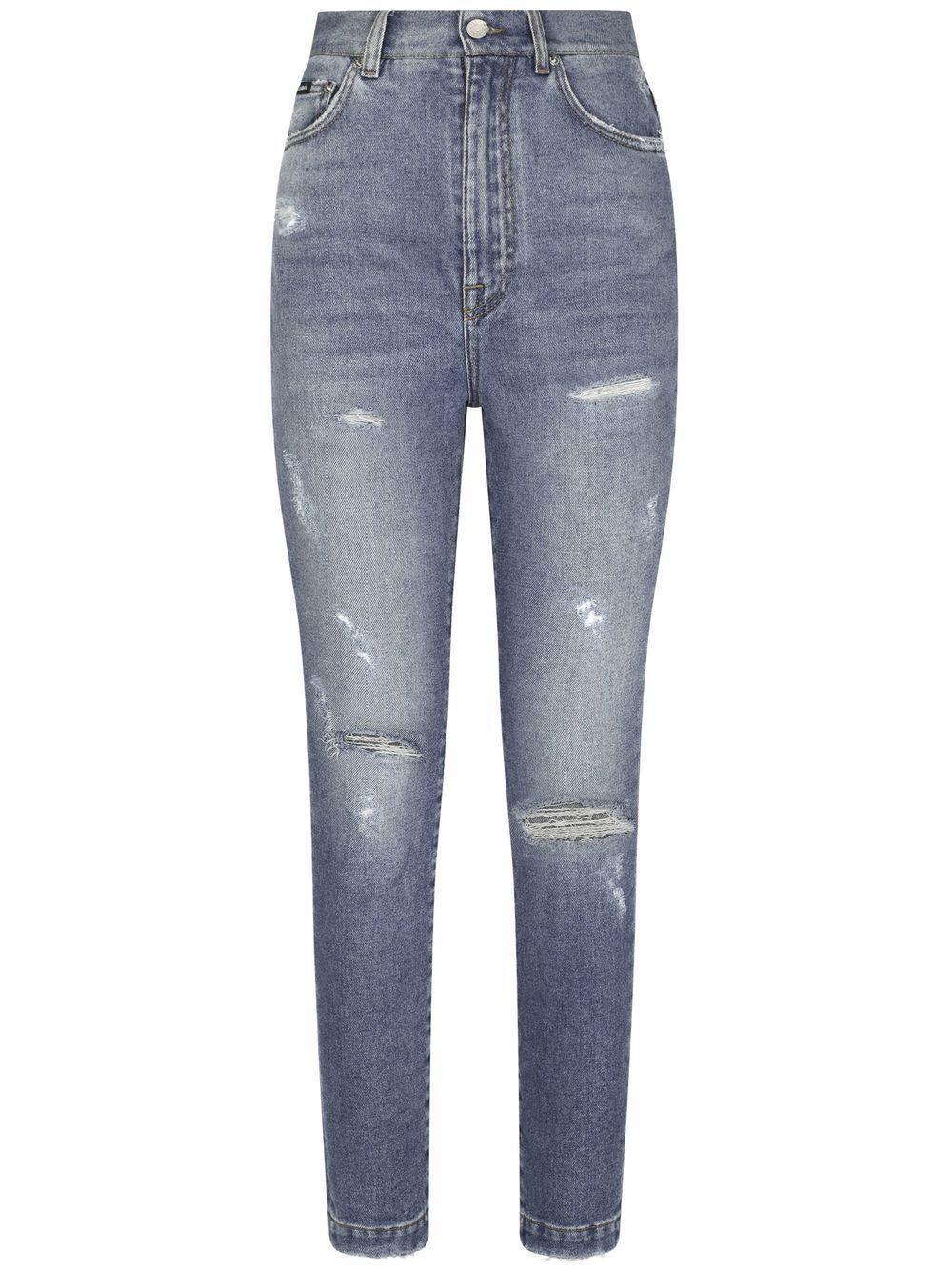 DOLCE & GABBANA Distressed Slim-fit Jeans In Blue Product Image