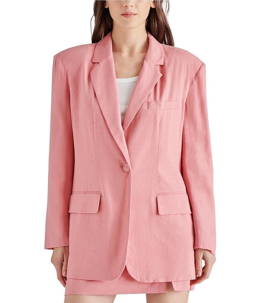 Steve Madden Imaan Linen Blend Notch Lapel Flap Pocket Long Sleeve One Button Front Blazer Jacket Product Image