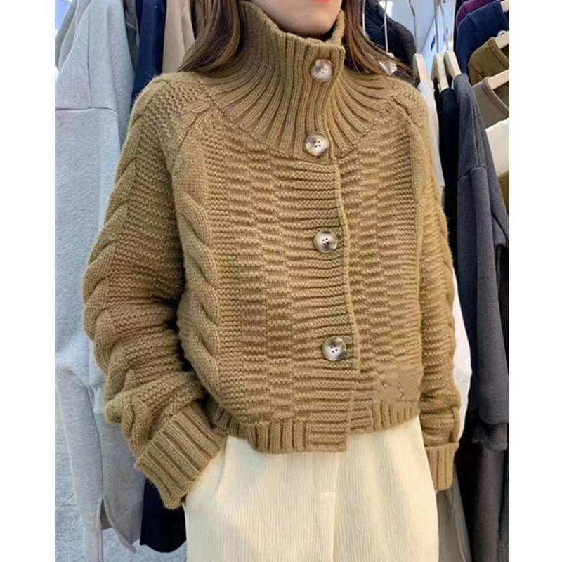 Plain Cropped Cable-Knit Cardigan Product Image