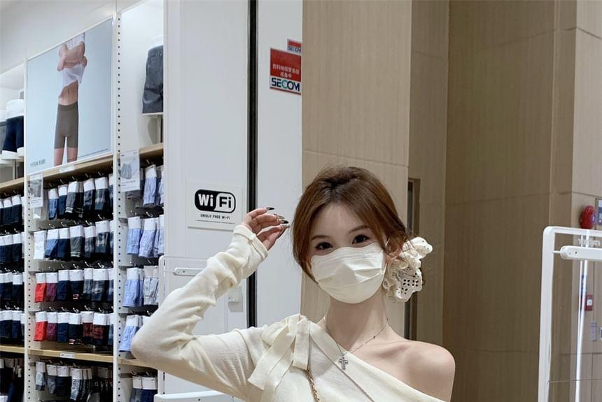 Long-Sleeve Off-Shoulder Bow Knit Top Product Image