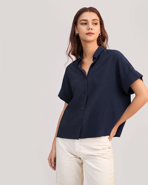 Casual Short Sleeves Loose Silk T-Shirt Product Image