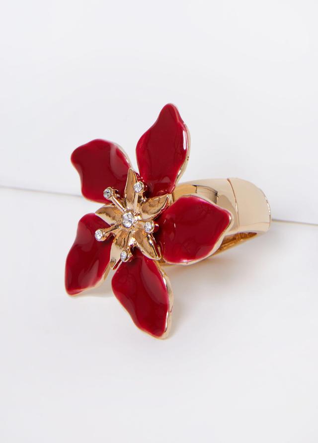 Plus Size Gold Tone Flower Stretch Ring, - Ashley Stewart Product Image