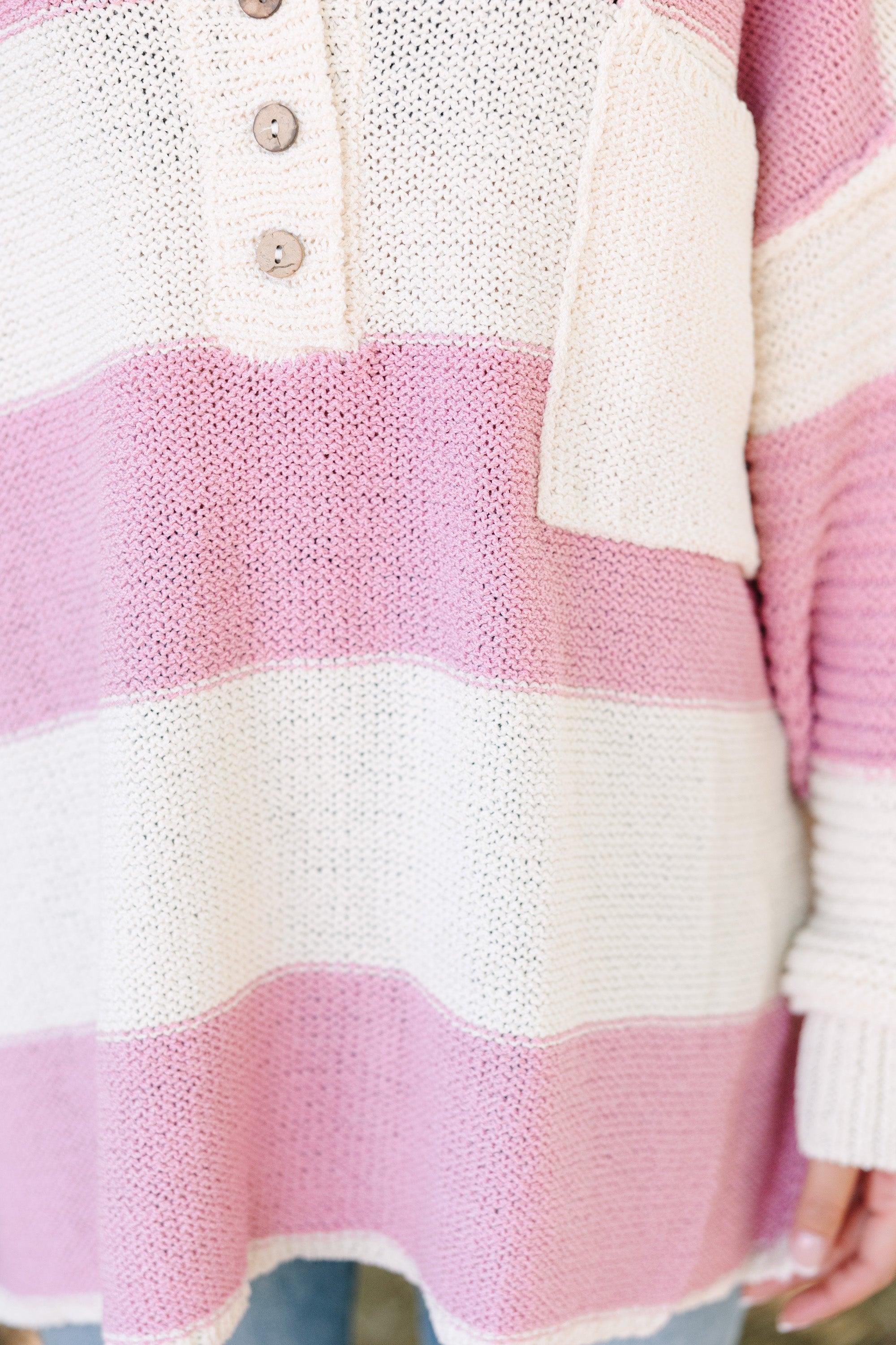 Best Day Ever Mauve Pink Striped Sweater Female Product Image