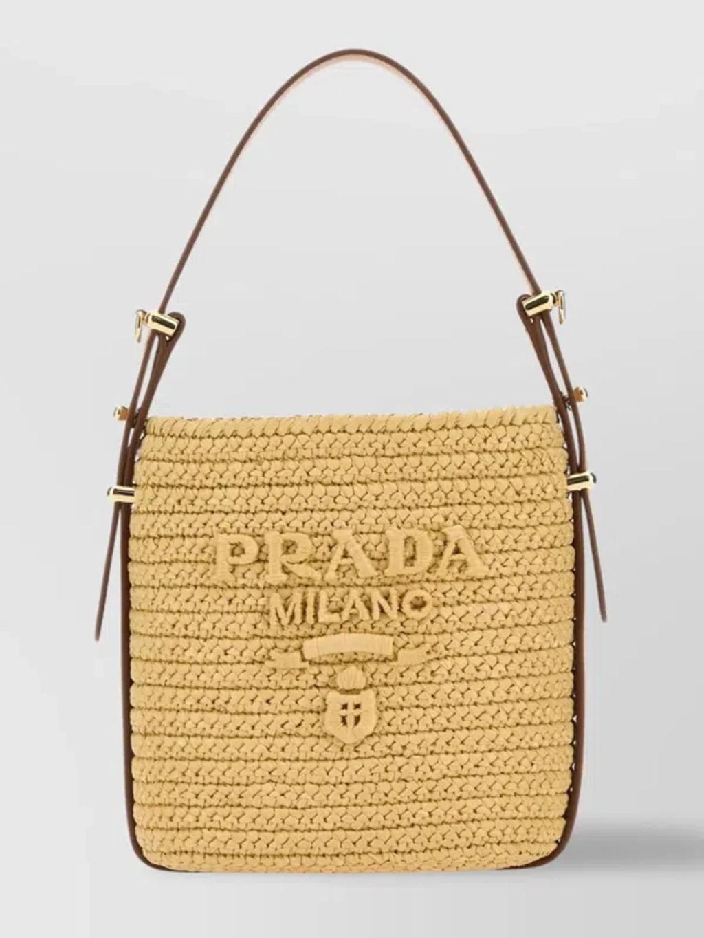 PRADA Woven Texture Shoulder Bag With Gold-tone Hardware In Brown product image