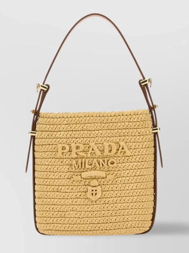 PRADA Woven Texture Shoulder Bag With Gold-tone Hardware In Brown Product Image