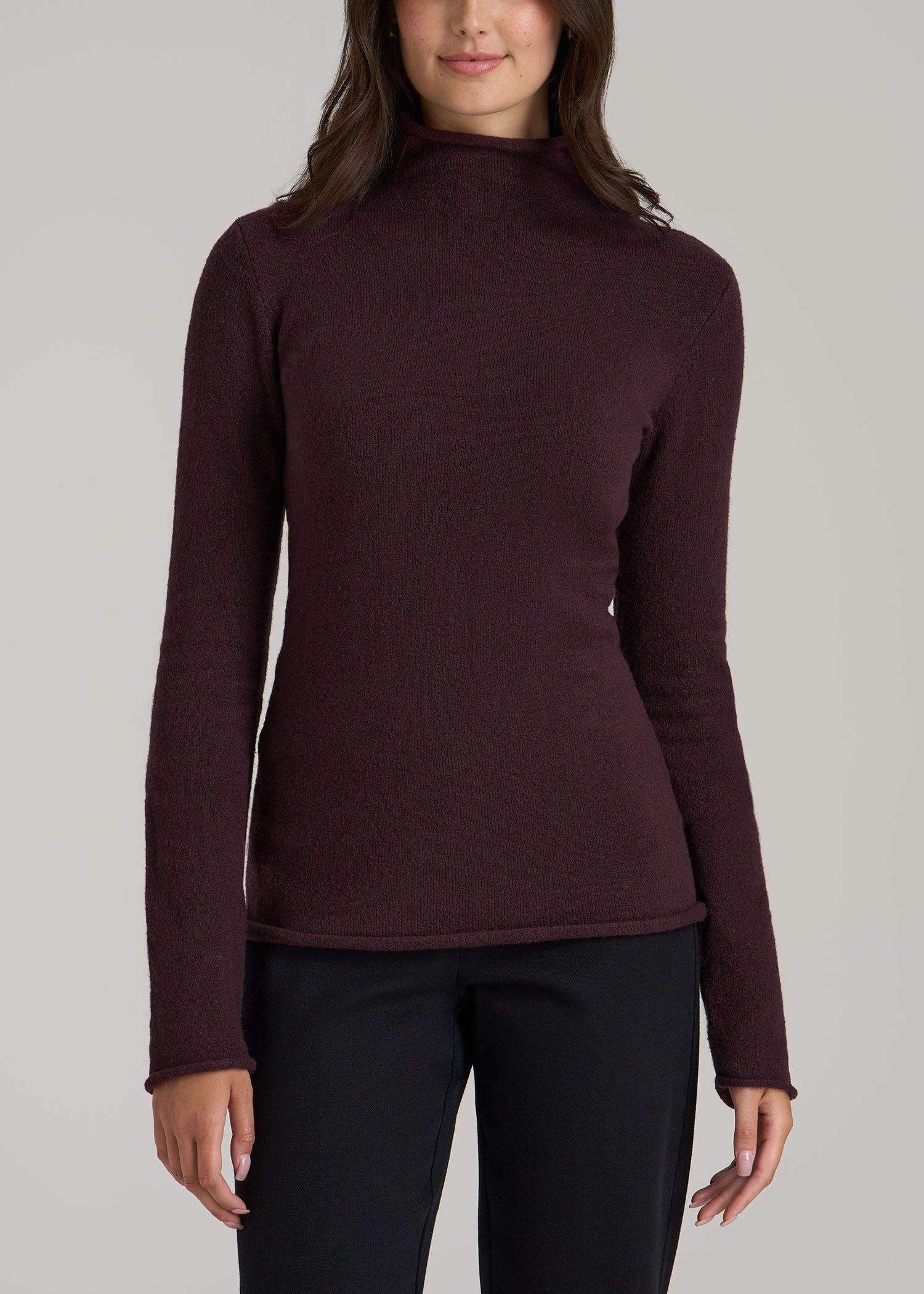 Women's Tall Rolled Mock Neck Sweater in Deep Purple Female Product Image