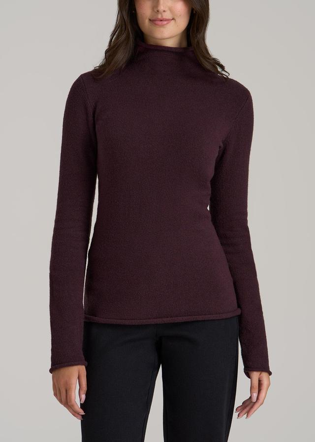 Women's Tall Rolled Mock Neck Sweater in Deep Purple Product Image