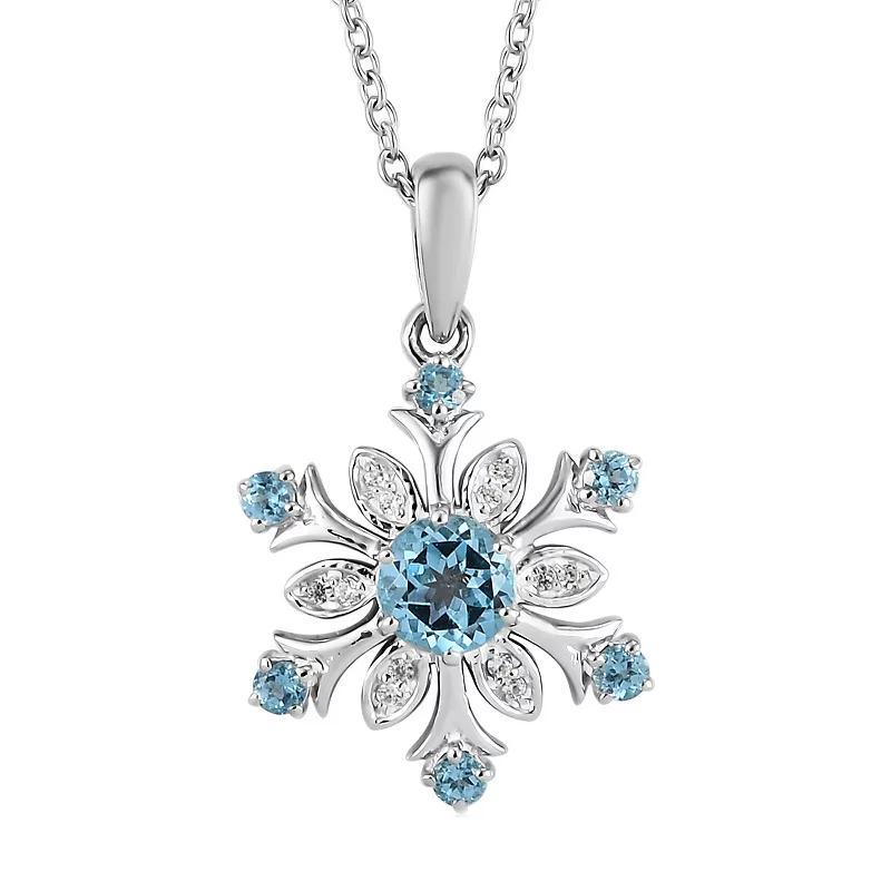 Sterling Silver Round Blue Topaz & White Zircon Accent Snowflake Pendant Necklace, Womens Product Image