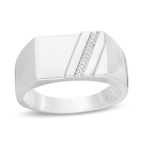 Men's Diamond Accent Rectangle Signet Ring in 10K White Gold Product Image