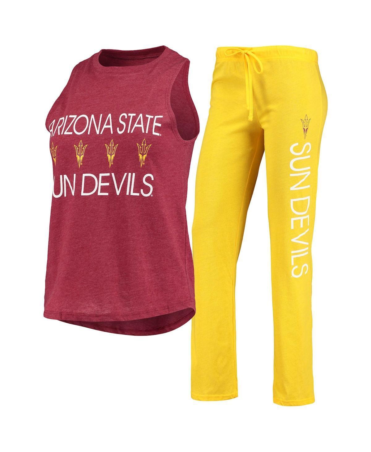 Womens Maroon, Gold Arizona State Sun Devils Team Tank Top and Pants Sleep Set - Maroon Product Image