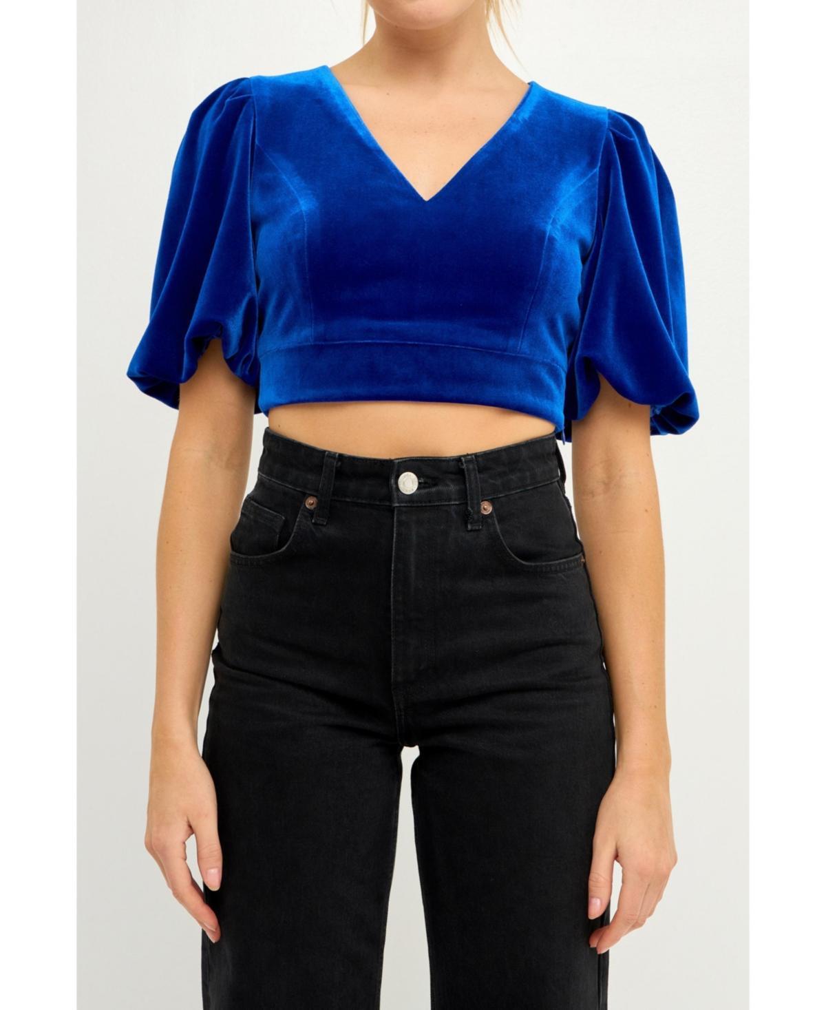 endless rose Womens Velvet Puff Sleeve Top Product Image