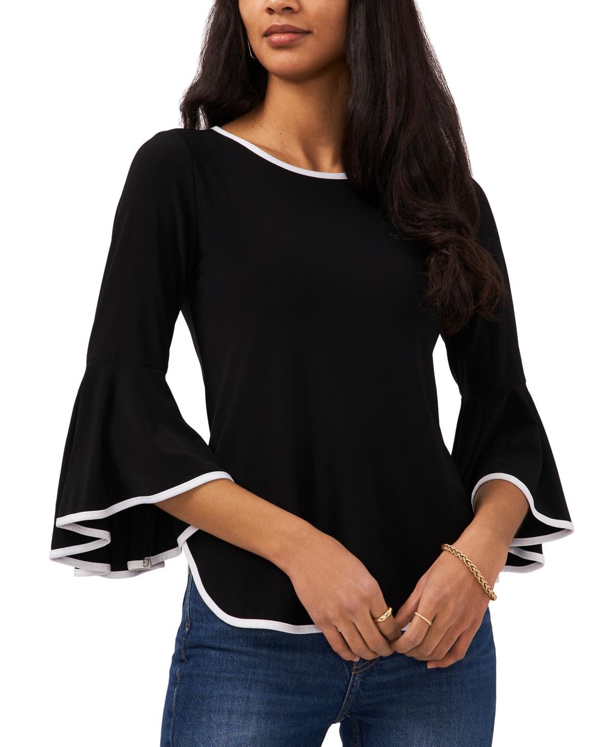 Sam & Jess Petite Contrast-Trim Bell-Sleeve Top Product Image