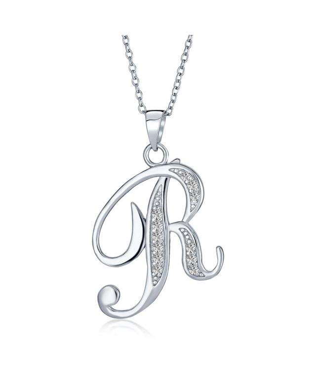 Bling Jewelry Abc Cubic Zirconia Pave Cz Cursive Script Letter Alphabet Initial R Pendant Necklace For Women Sterling Silver Product Image