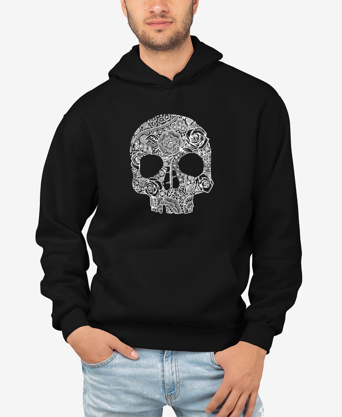 La Pop Art Mens Flower Skull Word Art Long Sleeve Hooded Sweatshirt Product Image