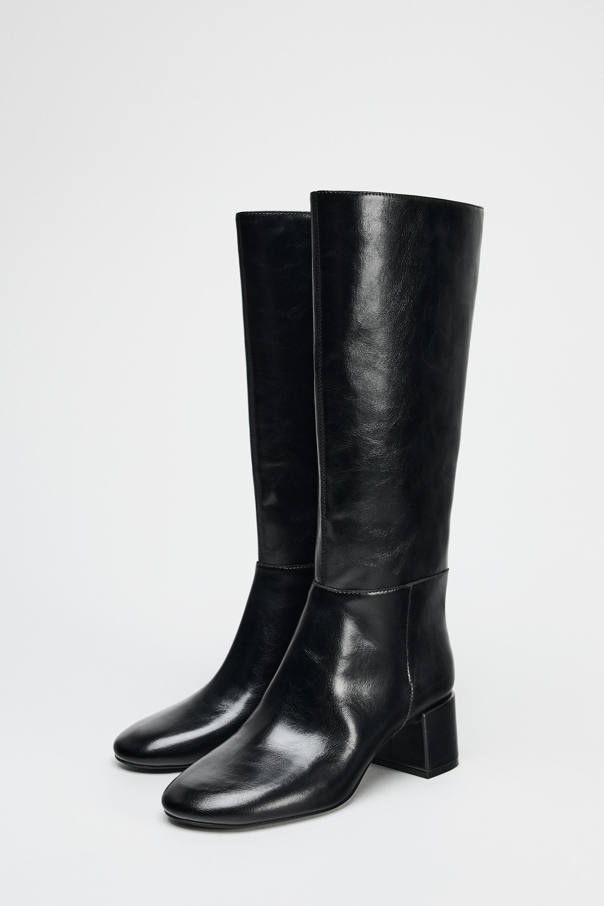 WIDE HEELED TOPSTITCHED BOOTS Product Image