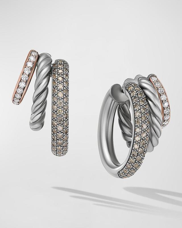 Womens DY Mercer Melange Multi Hoop Earrings In Sterling Silver With 18K Rose Gold and Pav Diamonds Product Image