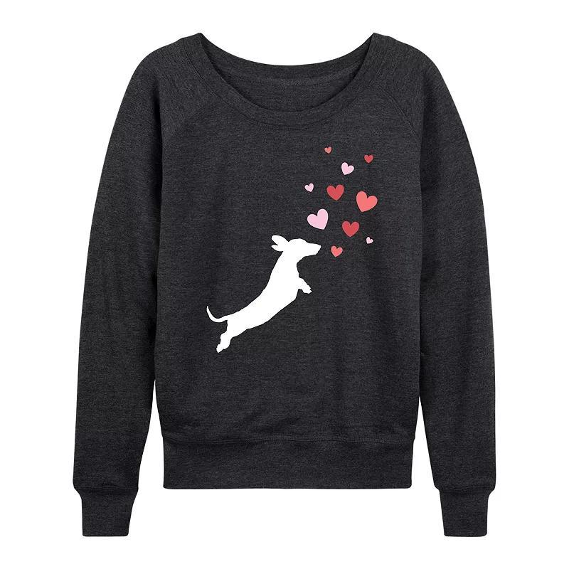 Womens Dachshund Chasing Hearts Slouchy Graphic Sweatshirt Grey Indigo Product Image