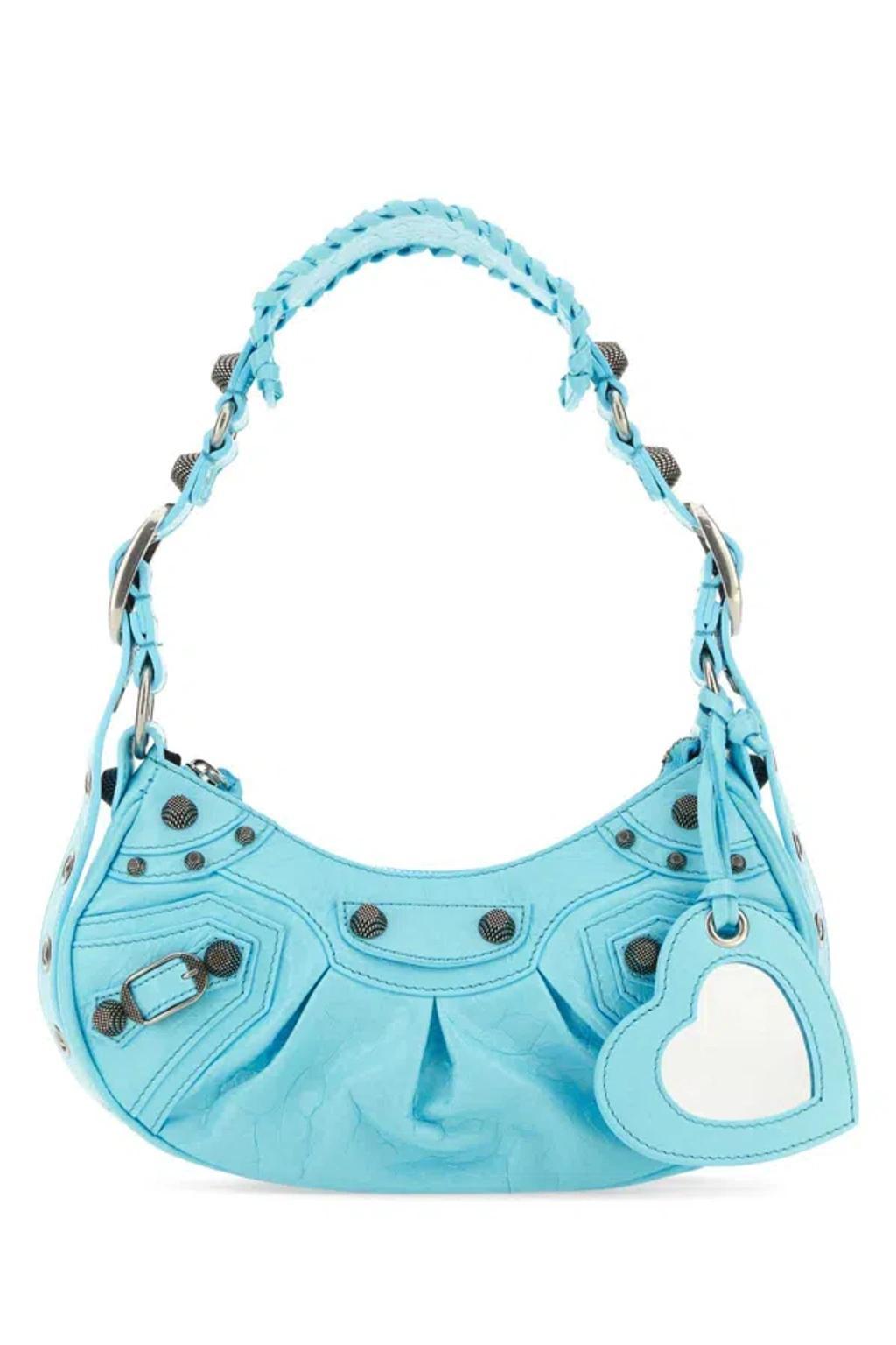 BALENCIAGA Mini Light Blue Nappa Leather Shoulder Handbag Product Image