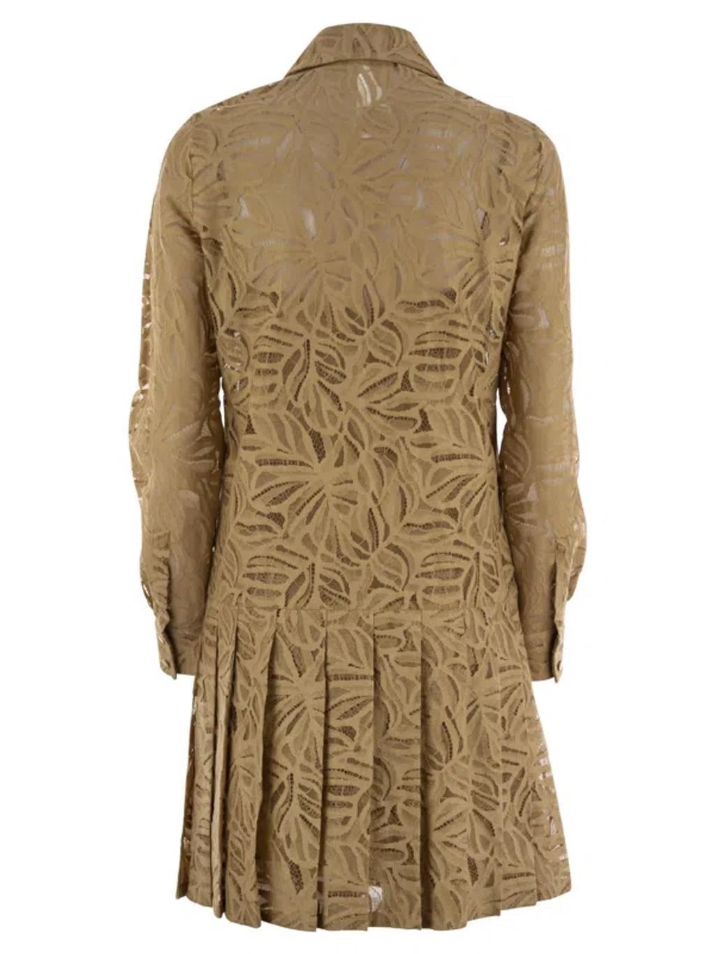 MAX MARA Studio Flared Lace Shirt Dress In Camel Product Image